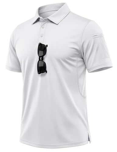 MAGCOMSEN White Polo Shirt Mens Quick Dry Moisture Wicking Short Sleeve Classic Polo Shirts Casual Golf Bussiness, S
