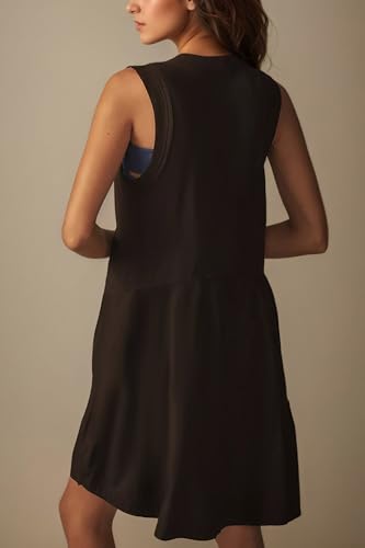 Summer Sleeveless Half Zip Mini Dress for Women Casual V Neck Loose Tank Dress Solid Swing Short Dresses with Pockets4