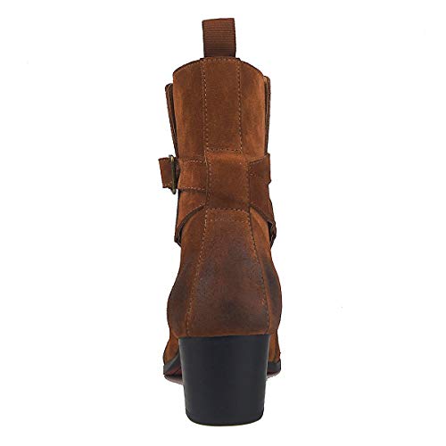 Osstone Dress Boot For Men Leather Chukka Designer Boots Casual Heel Shoes Buckle Jy005 Brown Suede 12 #TOP2