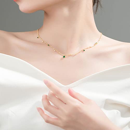 Green & Gold Necklace For Women 14K Gold Dainty Emerald Green Stone Necklace Women’s Simple Thin Green Necklace Green Pear Cubic Zirconia Diamond Necklace Minimalist Necklace Gold Trendy Jewelry Gift #TOP2