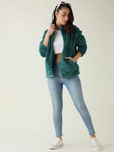 Image of Modeve Women Solid Full Sleeve Fur Standard Length Jacket For Winter