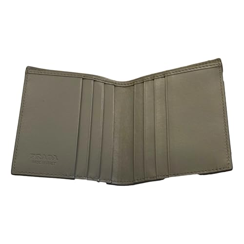 Prada Womens Marmo Marble Grey Vitello Daino Leather Silver Triangle Logo Small Bifold Wallet 2MO0044