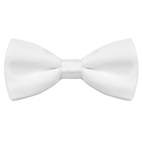 Kids Bow Ties Solid Color Satin Bow Tie for Child Boys Toddlers Wedding Party Dress up (White, kids)