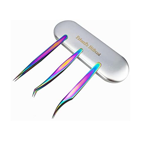 Erised's Bifrost Eyelash Tweezers, 3-Pack, Hand Calibrated Straight, Curved Tips and Volume Tweezer, Stainless Steel Lash Tweezers for Eyelash Extensions False Lash Application Tools (Rainbow) Cover