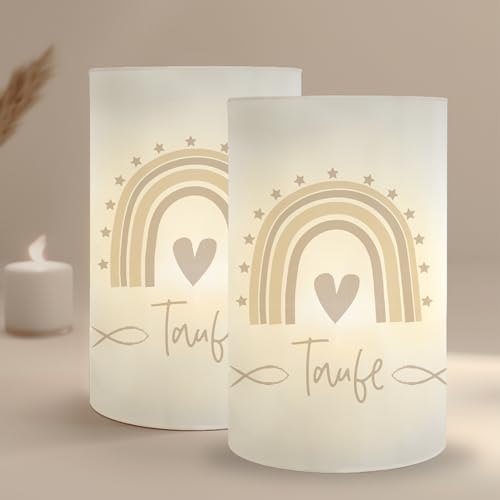 MeinBaby123® Windlicht Tischdeko Taufe - Deko für Mädchen und Junge, Regenbogen Teelicht, 10 Stück