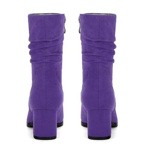 Women's Mid Calf Boots, Chunky Heel Pleated Calf Boots for Women, Fashion Pointed Toe Side Zipper Mid Heel Women's Boots,Women Shoes for Workpalce, Street and Banquet.4