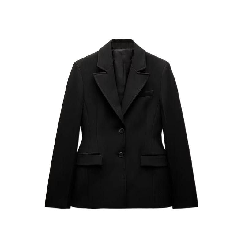 Blazer à revers fins pour femmes veste de bureau chic ajustée