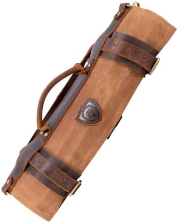 Dalstrong Heavy Duty Canvas & Top Grain Leather Nomad Knife Roll Carrier Bag Case, 13 Slots, Desert Drifter (Brown)