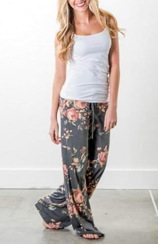 Image of Elsofer Women's Comfy Lounge Pants Soft Floral Pajama Pants Loose Drawstring Wide Leg Palazzo Pants for Sleep, Casual Wear
