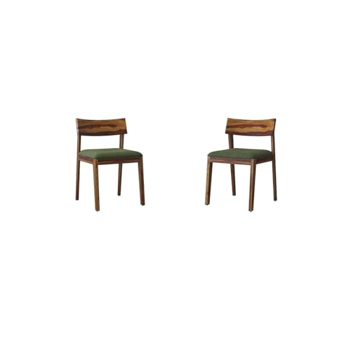 Image of DRIFTINGWOOD Liana Dining Table 4 Seater | Four Seater Dinning Table with 4 Chairs with Green Cushions for Home | Rosewood, Natural Finish, Self Assembly(DIY)