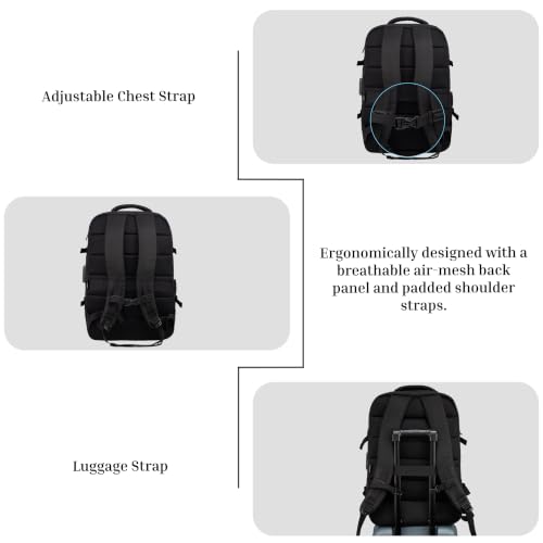 Image of F Gear Vetra Black 40L Cabin Size Laptop Backpack with 3-Digit Lock, Fits 17 Inch Laptop, Two Spacious Compartments|2 front pockets|Adjustable Chest Strap, Bottle Holder|Lightweight, Durable & Premium