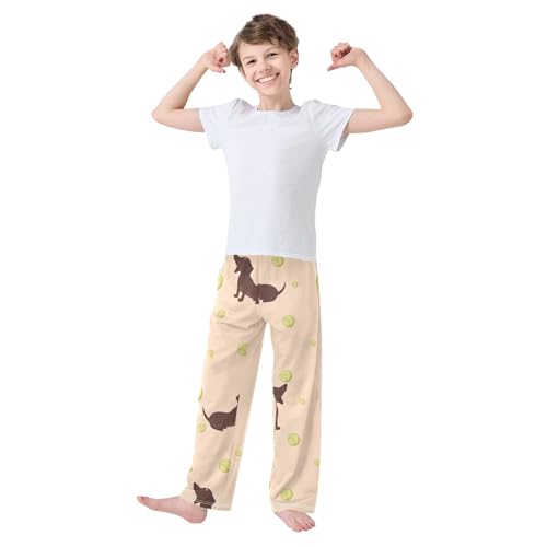 Dachshund Ball Boys Pants Boys Athletic Pants Long Pant for Boy with Pockets Wide-Leg Size 6-14Y3