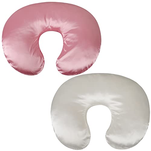 Image of Satin Nursing Pillow Cover Set 2 Pack Ultra Soft Silk Compatible with Boppy Pillow for Breastfeeding Pillow Protect for Baby Hair and Skin White & Pink