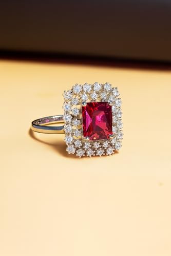 Image of Rings for Women Rhodium Plated Ruby Adjustable American Diamond Crystal Ring For Anniversary, Birthday, Cocktail For Women and Girls