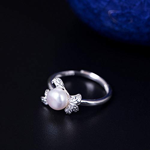 Bague feuilles en argent S925 et perle délicate pour femme