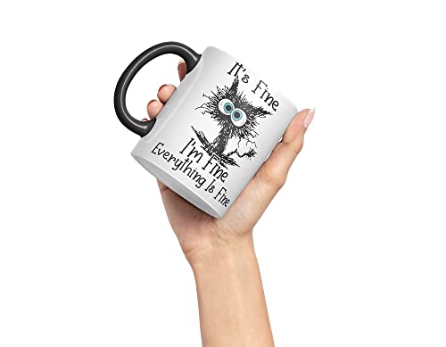 Vixar Its Fine I'm Fine Everything is fine Cat Joke Coloured Mug Cup Gift Birthday Work Office Christmas Tea Coffee (Black)