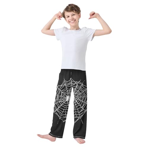 Boys' Pants White Spider Web Black Long Bottoms Jogger Pants Elastic Waist Trousers with Pockets S-XL2