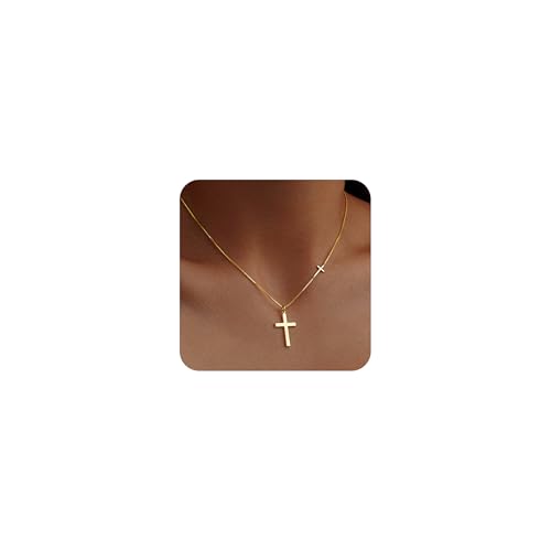 Double Cross Necklace for Women Dainty 14K Gold Plated Cross Choker Pendant Jewelry Non Tarnish Trendy Cute Simple Small Necklace Easter Christian Baptism Religious Faith Jewelry Gifts