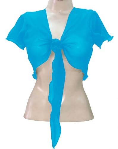 Image of Indian Trendy Women's Chiffon Short Sleeve Tie Top Choli Blouse Belly Dance Gypsy Tie Front Cardigan Tops