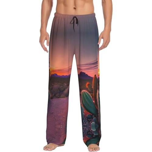 Pantalon de pyjama imprimé cactus noir en taille M : confort fluide à jambes larges avec poches
