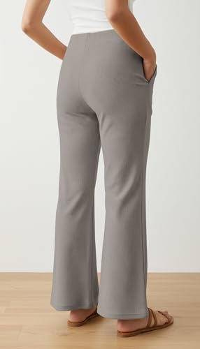 Image of Mehrang High Waisted Wide Leg Ribbed Knit Trousers with Pockets | Casual and Stretchy Pants | for Women
