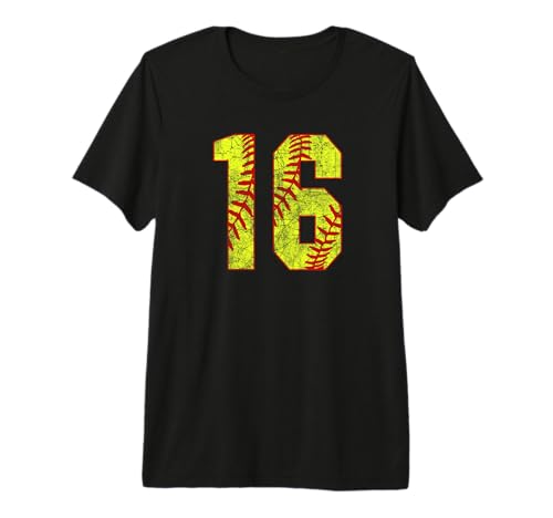 Softball #16 Jersey Fastpitch Softball Mom Number 16 Fan Premium Tri-Blend T-Shirt