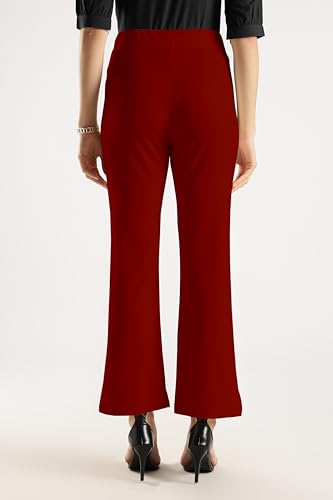 Image of SWADESI STUFF Women's Bell Bottom Trousers - High Waisted Wide Leg Palazzo Pants | Stretchy Cotton Blend Retro Pants for Casual, Office, Party
