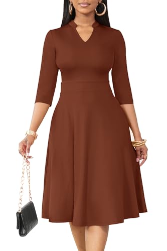 Image of Nmoder Casual Dresses for Women Semi Formal Fit and Flare 3 /4 Sleeve A-line Church Work Dress with Pockets