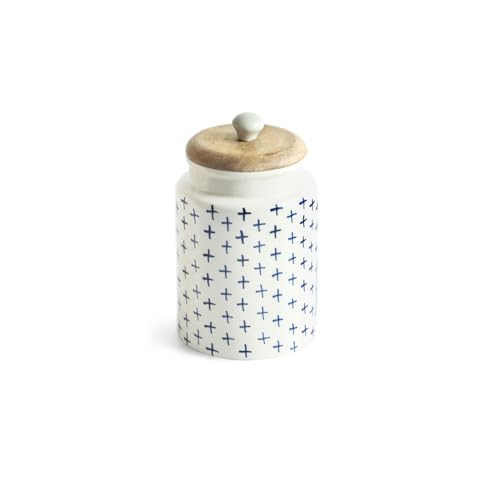 Image of ExclusiveLane 'StarMark' Airtight Ceramic Jars for Kitchen Storage (Set of 4, Each Jar Capacity : 670 ml, 18 Cm) |Ceramic Jar with Wooden Lid Salt Jars Multi-Utility Snacks Jars & Containers