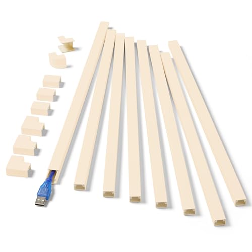 Image of One-Cord Hider Kit, 126in (8 x L15.7in) Cable Covers for Wires on Wall, Mini Wire Hider for Wall Mounted TV, Beige Cable Raceway, Paintable Cord Cover Cable Management for Home Office, W0.6in x H0.4in