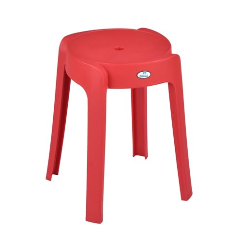 Image of Nilkamal Twist Sturdy and Durable Plastic Seating Stool | for Living Room, Bedroom, Bathroom, Kitchen, Office | Bright Red