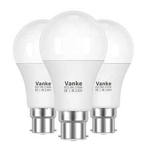 Vanke Bayonet Light Bulb 60w, B22 LED Bulbs Warm White 2700K, 9w Energy Saver Bulb, 806 Lumen, Non-Dimmable, 3-Pack