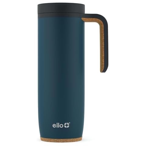 Ello Magnet 18oz Vacuum Insulated Stainless Steel Travel Mug with Side Handle and Leak-Proof Slider Lid and Built-in Coaster, Keeps Hot for 5 Hours, Perfect for Coffee or Tea, BPA-Free, Poseidon Cover