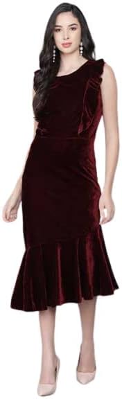 Sleeveless Party Dress for Women Sheath | Shiny Velvet Fish Cut Bottom Stylish Outfit