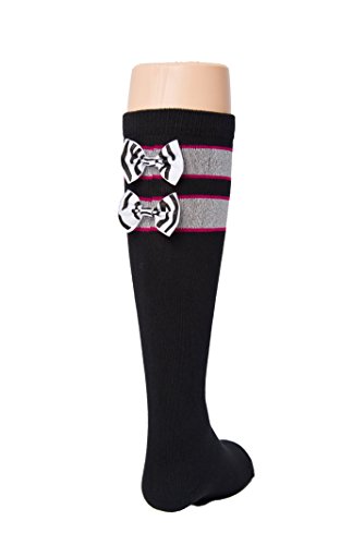 Black Girls Sports Socks Pink, Black and Silver with Zebra Print Bow Kids Size 9-2.5, Soccer, Volleyball, Field Hockey, Softball