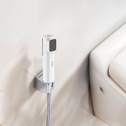 Image of Ruhe Target Water Saving White Health Faucet Set for Bathroom | 2 Flow Modes | Handheld Spray for Toilet | ABS Hand Gun with 304-Grade Stainless Steel Flexible Tube 1 Meter and Wall Hook /Holder