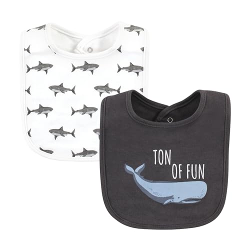 Image of Hudson Baby Unisex Baby Cotton Bibs, Boy Whale Shark, One Size