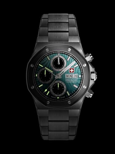 Image of SWISS MILITARY HANOWA Damask Legends ICEWATER Green Round Dial Swiss Made Chronograph Automatic Watch for Men | SMWGL0007002