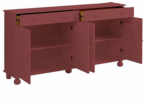 Image of APRODZ Solid Wood Sideboard Cabinet for Living Room | Wooden Storage Cabinet with 3 Drawers & Doors | Kitchen Crockery Cabinet | Drawer Cabinet for Dining Room Bedroom | 161x35x79 cm,English Vermilion
