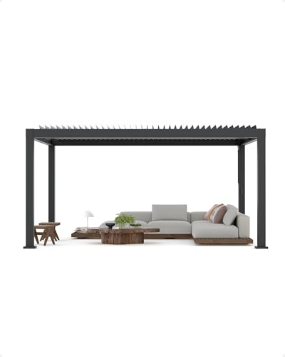 Image of GarveeLife All-Aluminum Louvered Pergola 12 ft x 16 ft, Outdoor Pergola with Adjustable Louvered Roof, Reinforced Aluminum Frame, Integrated Drainage System, Hardtop Gazebo for Patio, Deck, Gray