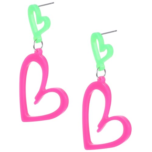 Tyqour 1 paio di orecchini da donna in stile retrò, in acrilico, anni '80, per feste, da donna, anni '80, anni '90, a forma di cuore, vintage, al neon, per feste a tema, in maschera, per donne e