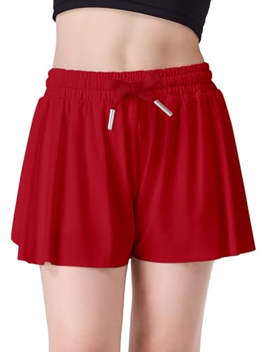 Butterfly Shorts Girls 2 in 1 Flowy Skorts with Pocket Athletic Running Tennis Skirts 3-14Y2