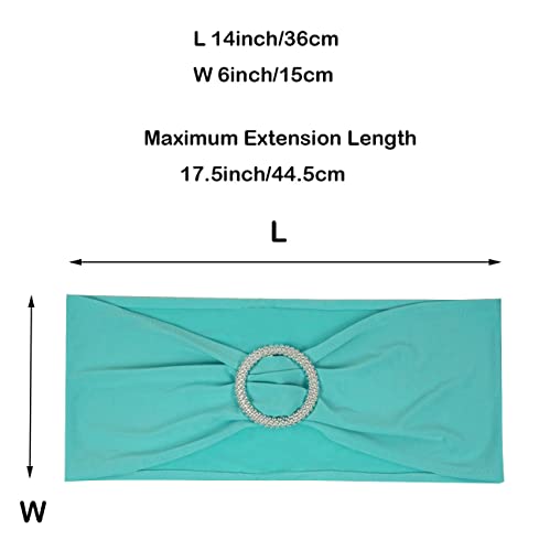 Image of Spandex Chair Sashes Bands, Teal, 50PCS | Stretch Chair Ties Bows, With Buckle Slider, Wedding Party Banquet Decoration