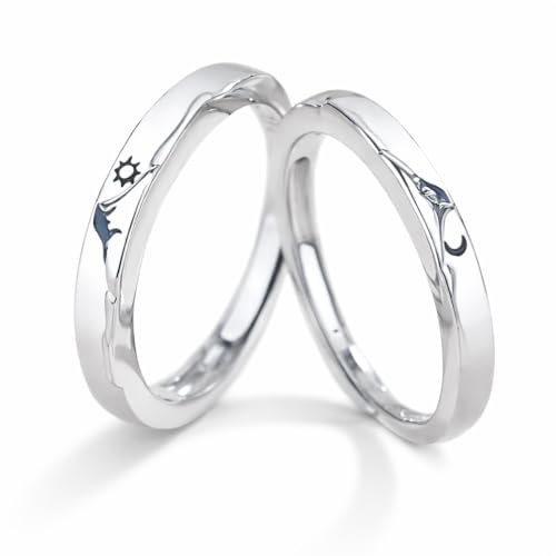 Partnerringe 925 Sterling Silber – Sonne & Mond Symbol – Größenverstellbar – Damen & Herren Ring Set – Symbol für Liebe, Balance & Verbundenheit – Geschenk für Paare