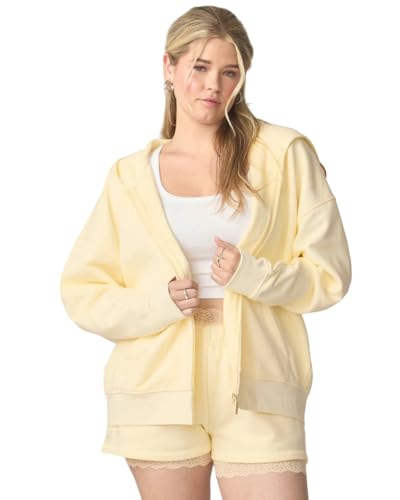 florence by mills Womens Cozy Crush Slouchy Sleeve Oversized Zip Hoodie, Pear Sorbet, XX-Small