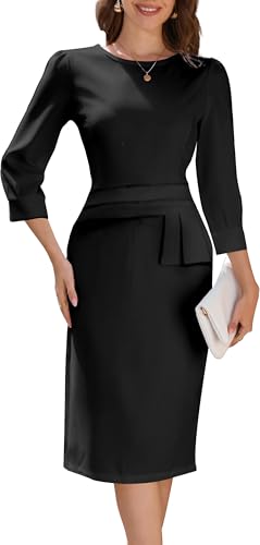 Image of Church Dress for Women Hem Peplum Skirt with Belted Midi Dresses Fit for Office and Cocktail Party