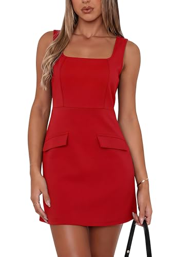 Image of Valiamcep Women's Square Neck Slim Fit Cocktail Party Short Dresses