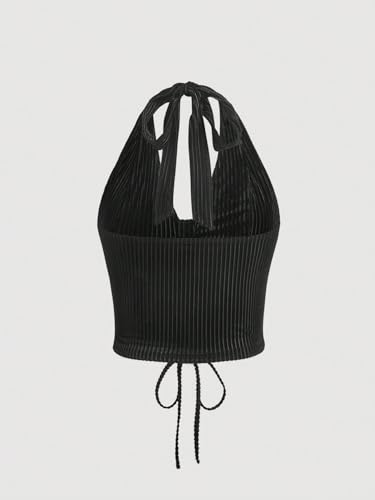 WDIRARA Women's Plus Size Lace Up Front Halter Tank Tops Slim Fit Crop Tee2