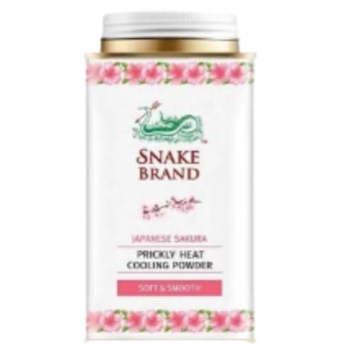 Snake Brand Cooling Powder Soft & Smooth (Japanese Sakura) 140 g – Instant Prickly Heat Relief, Skin-Softening Luxury Body Talc