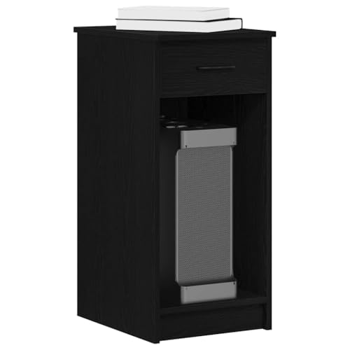 Runheo Armario para ordenador con cajón, madera, color negro, 35 x 45 x 77 cm, espacio de almacenamiento para PC y portátil, oficina en casa, bandeja de almacenamiento, ahorra espacio, resistente y